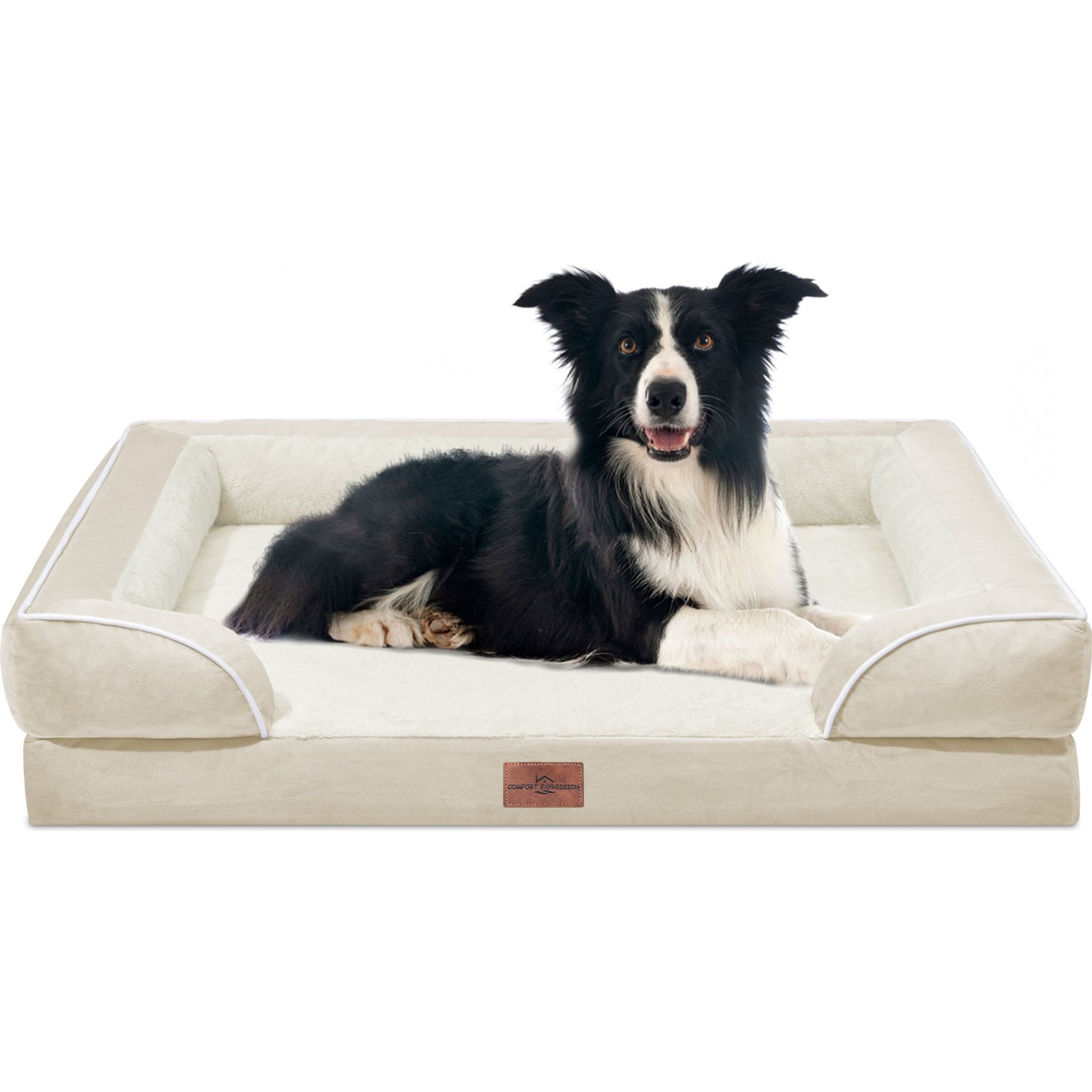 Comfort Expression Waterproof Orthopedic Foam Dog Bed, Beige, 36 x 27 x 7.5-in