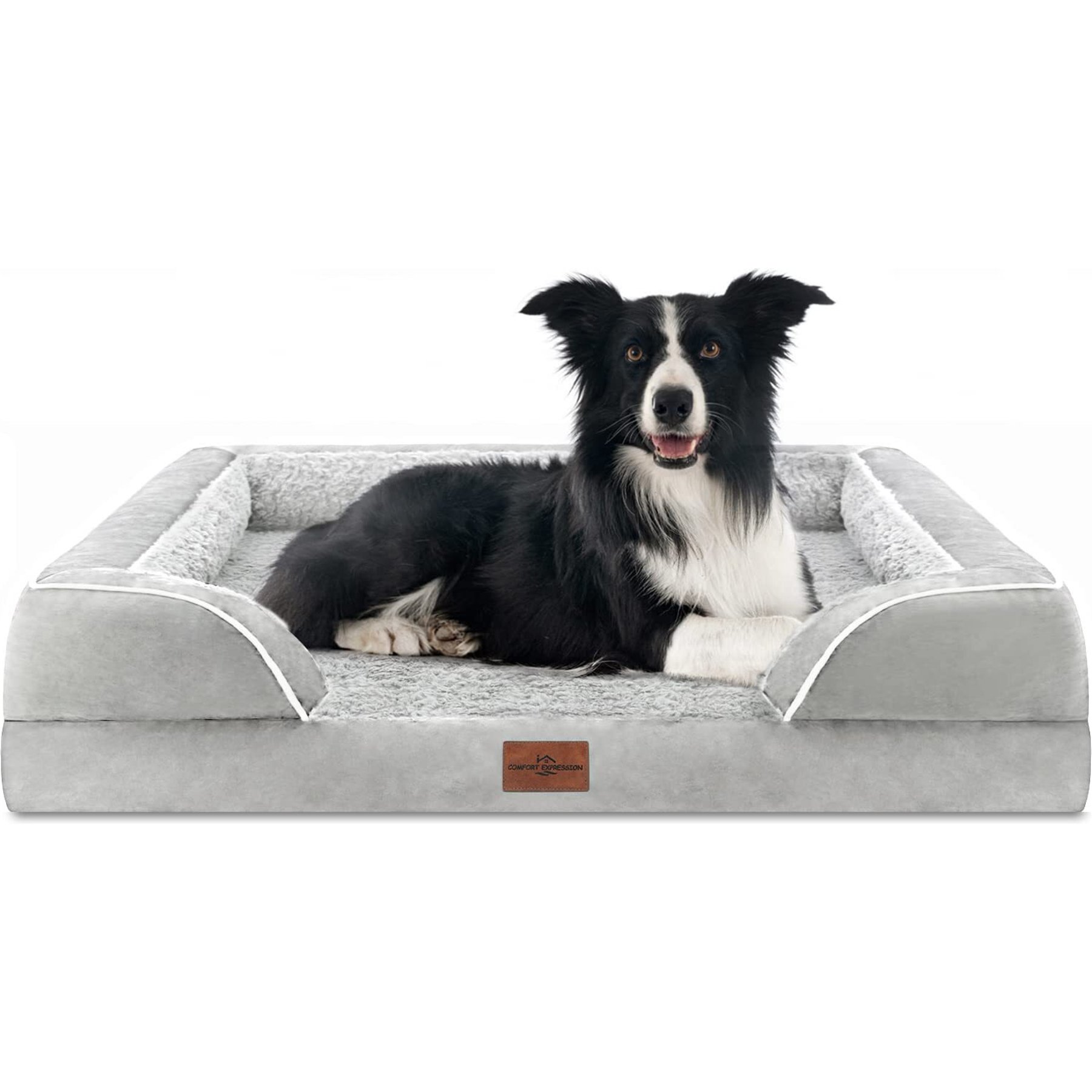 Comfort Expression Waterproof Orthopedic Foam Dog Bed, Grey White, 36 x 27 x 7.5-in