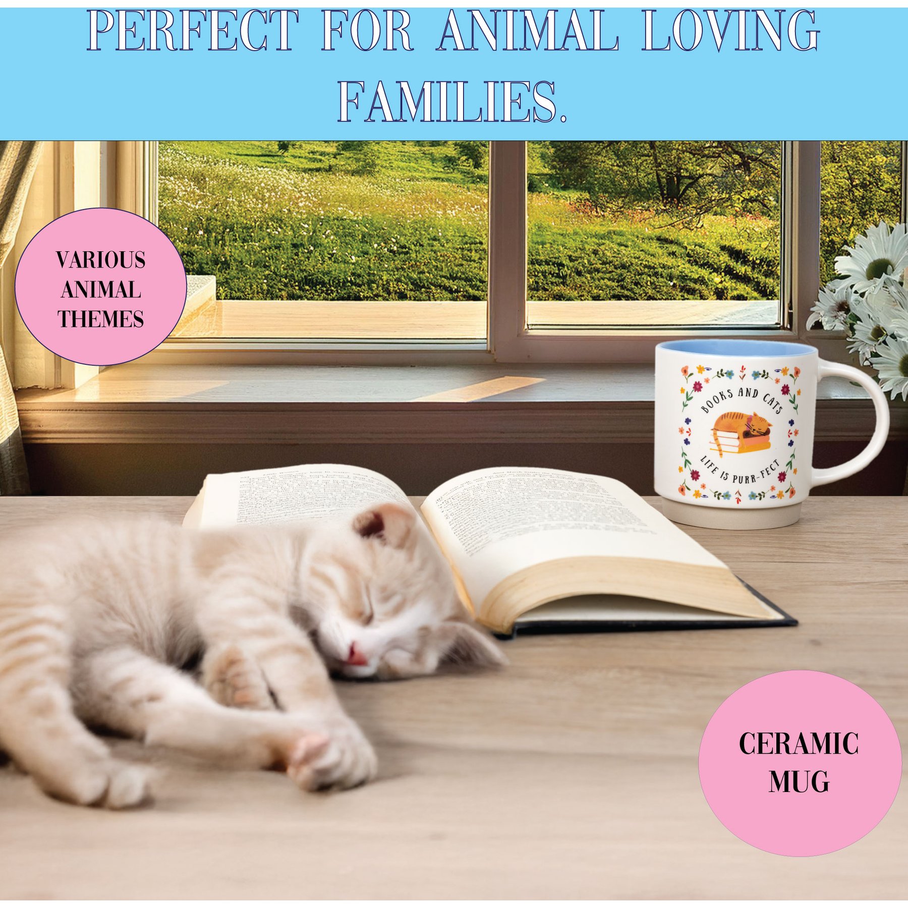 Pavilion Books & Cat Coffee Mug, Multicolor, 18-oz