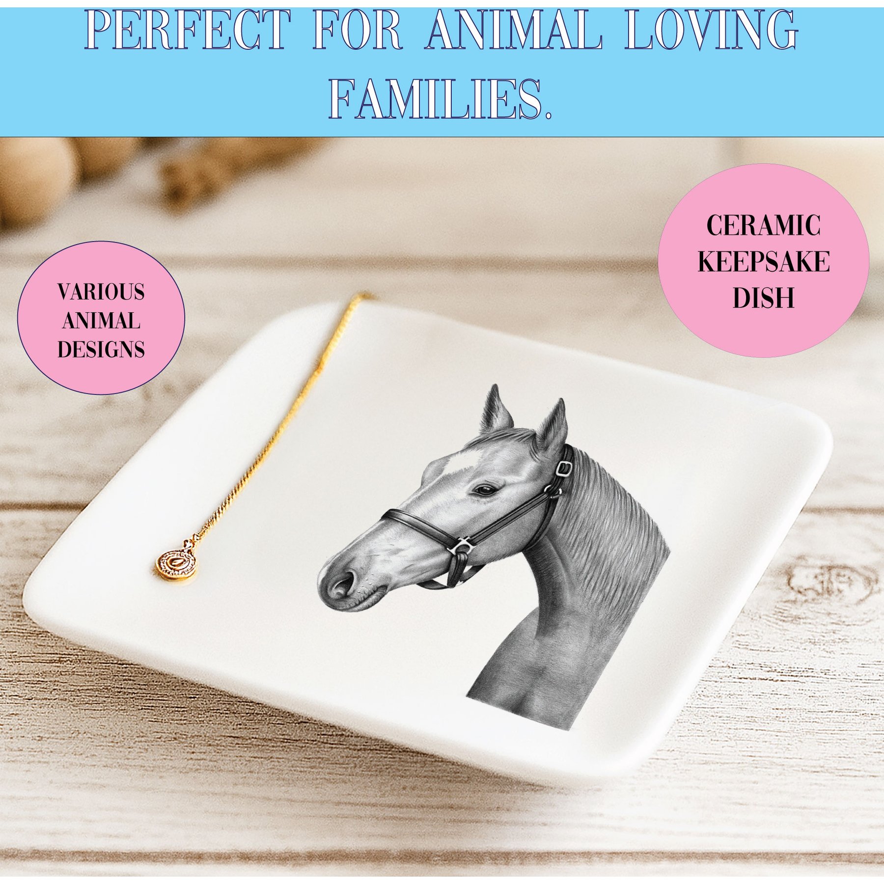 Pavilion Horse Keepsake Ceramic Dish, Grey/White