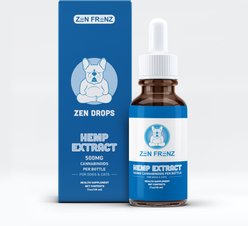 Zen Frenz Zen Drops 500MG Premium Broad Spectrum Hemp Extract Calming Liquid Supplement for Pets, 1-fl oz bottle