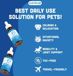 Zen Frenz Zen Drops 250MG Premium Broad Spectrum Hemp Extract Calming Liquid Supplement for Pets, 1-fl oz bottle slide 2 of 7