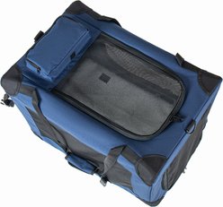 jansno 3-Door Portable Folding Dog Carrier with Mesh Windows, Straps & Fleece Mat, Dark Blue, 40-in slide 2 of 8