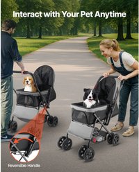 jansno Foldable 4 Wheels Reversible Handle Dog Stroller, Black/Gray, 19.69-in slide 2 of 6