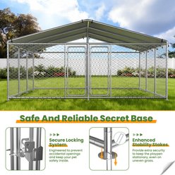IronovaPets Heavy-Duty Thick-Walled Galvanized Dual Compartment Outdoor Dog Kennel, 183-in slide 2 of 8