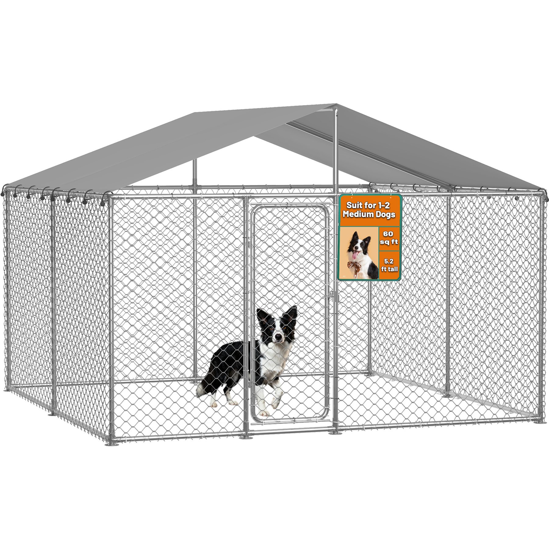 IronovaPets Heavy-Duty Fence-Style Design Reinforced Galvanized Outdoor Dog Kennel, 90-in
