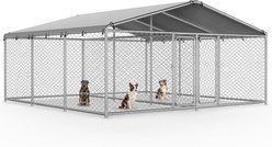 IronovaPets Heavy-Duty Thick-Walled Galvanized Dual Compartment Outdoor Dog Kennel, 183-in
