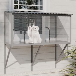 PawsNestParlor Waterproof Roof Window Catio Enclosure with Insect Net Metal Outdoor Cat House, 43.4 x 22.83 x 46.49-in, Grey