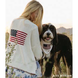 The Deluxe Pup DeluxeFIT American Flag Dog Bandana, White, Small