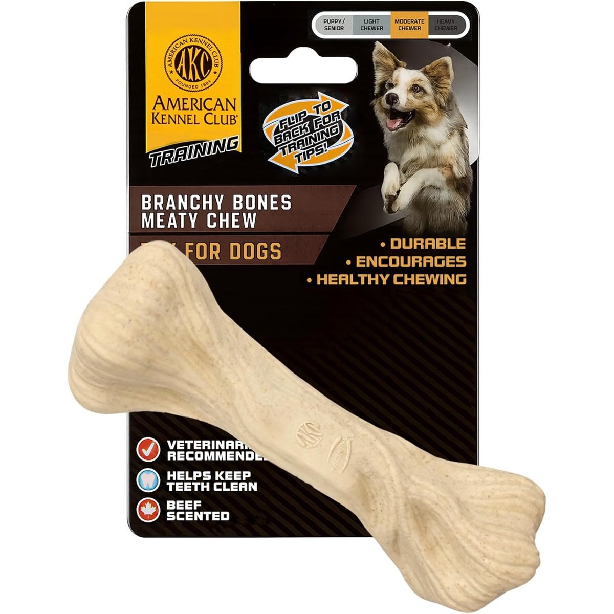 American Kennel Club Polypropylene Bone Durable Beef Scented Training Dog Chew Toy, Large, White