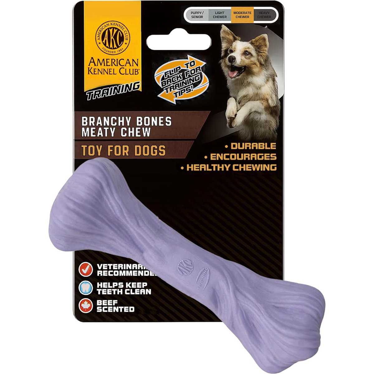 American Kennel Club Polypropylene Bone Durable Beef Scented Training Dog Chew Toy, Large, Purple