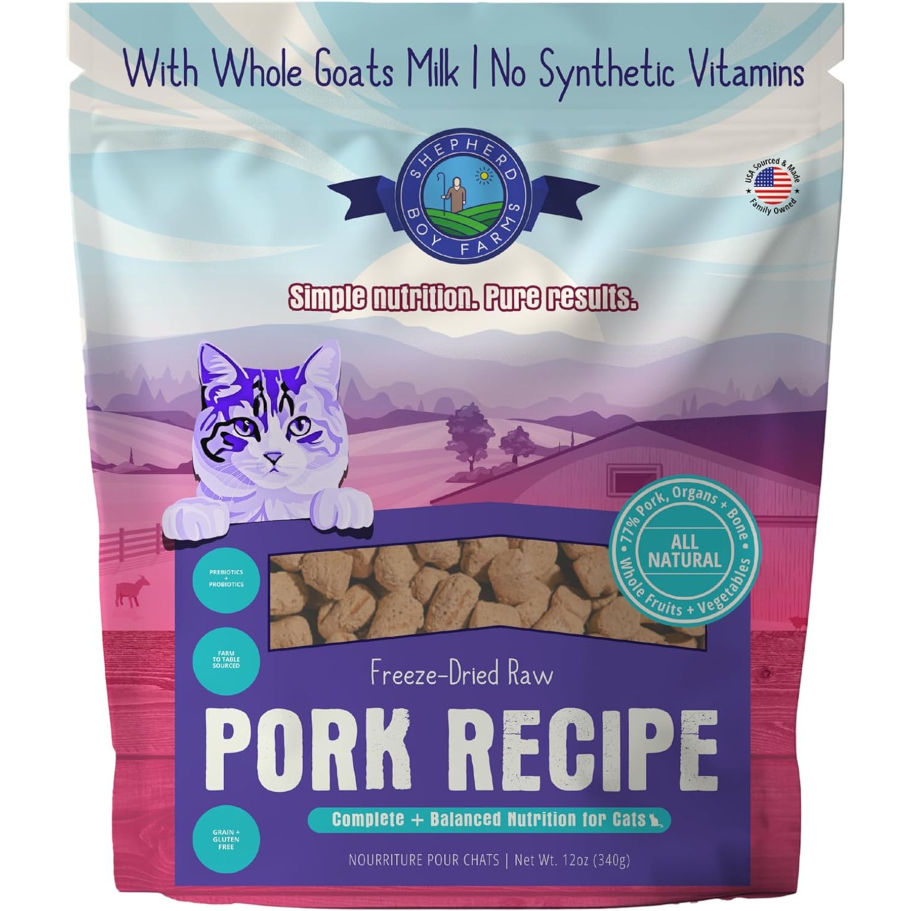 Shepherd Boy Farms All Lifestages Grain-Free Pork Recipe Freeze-Dried Cat Food, 12-oz bag