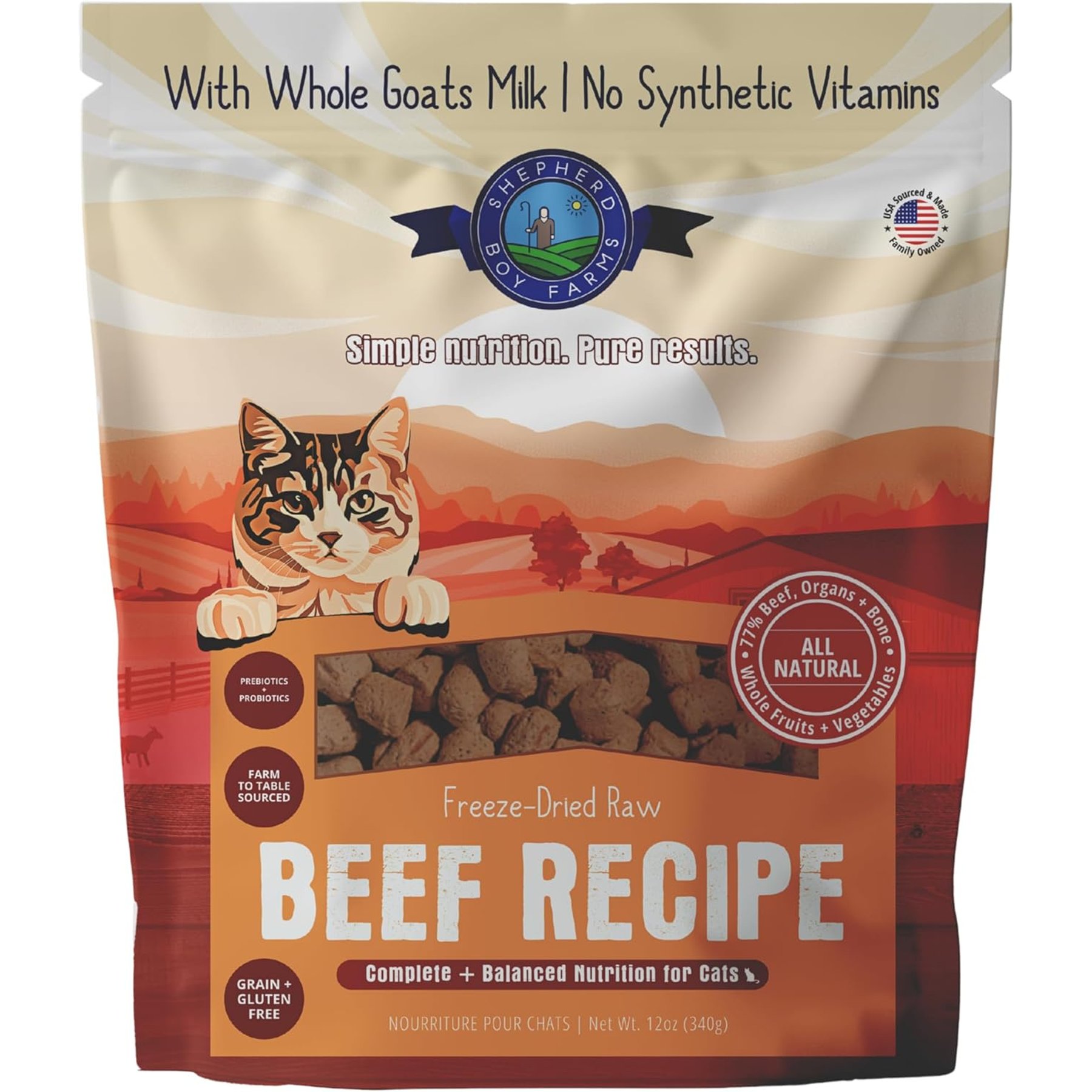 Shepherd Boy Farms All Lifestages Grain-Free Beef Recipe Freeze-Dried Cat Food, 12-oz bag