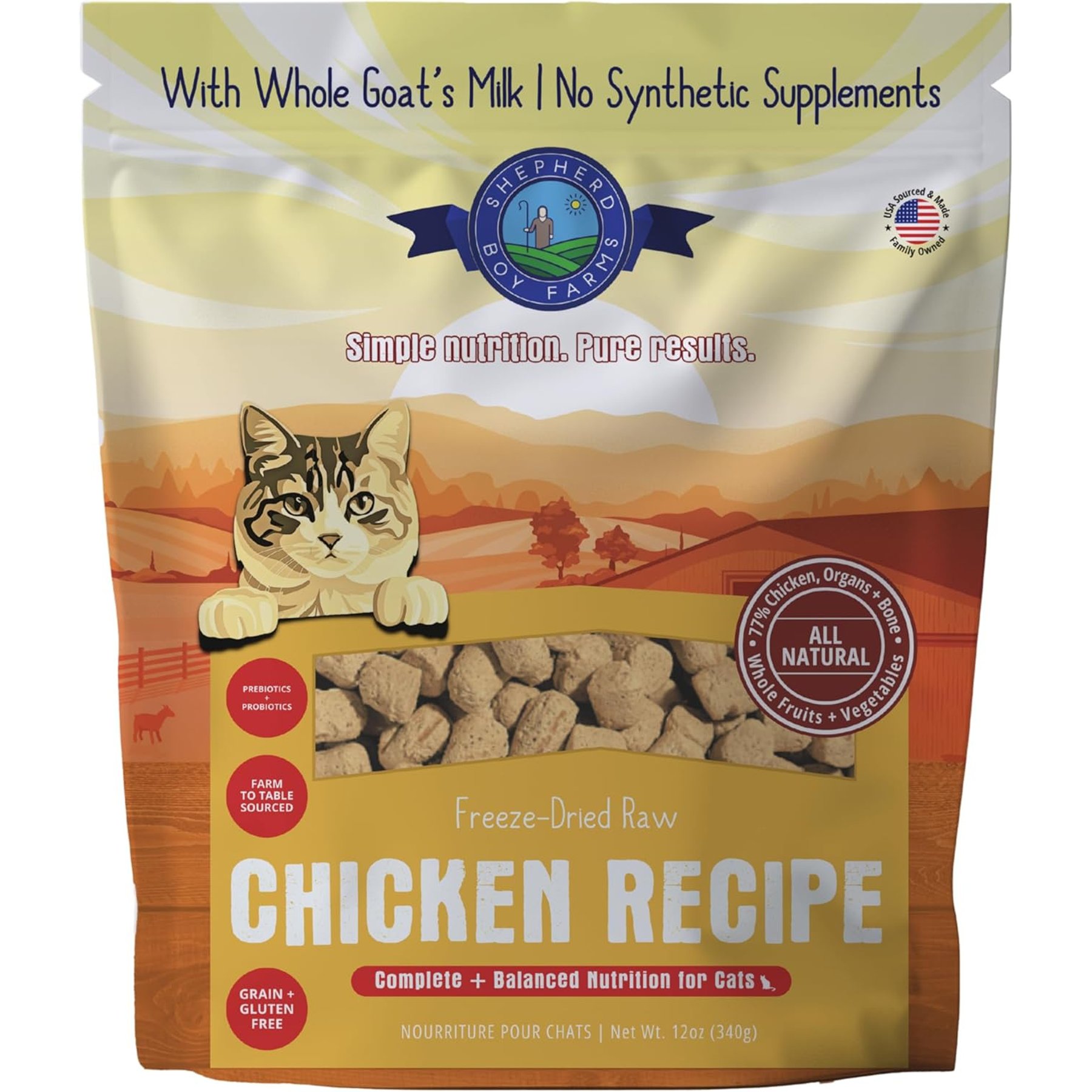 Shepherd Boy Farms All Lifestages Grain-Free Chicken Recipe Freeze-Dried Cat Food, 12-oz bag
