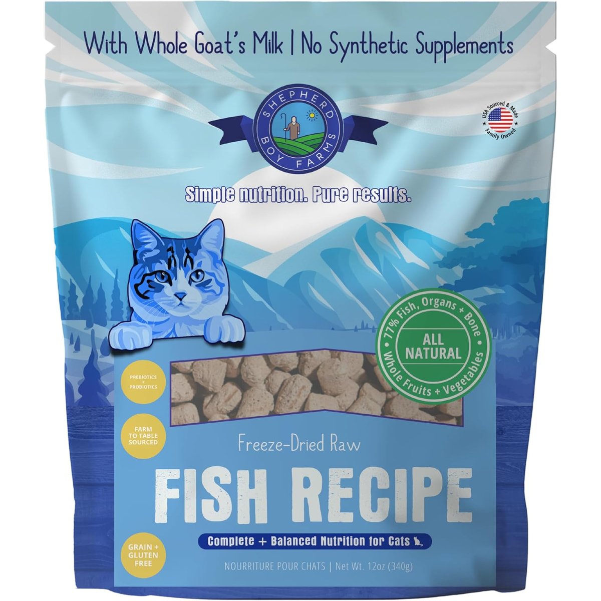 Shepherd Boy Farms All Lifestages Grain-Free Fish Recipe Freeze-Dried Cat Food, 12-oz bag