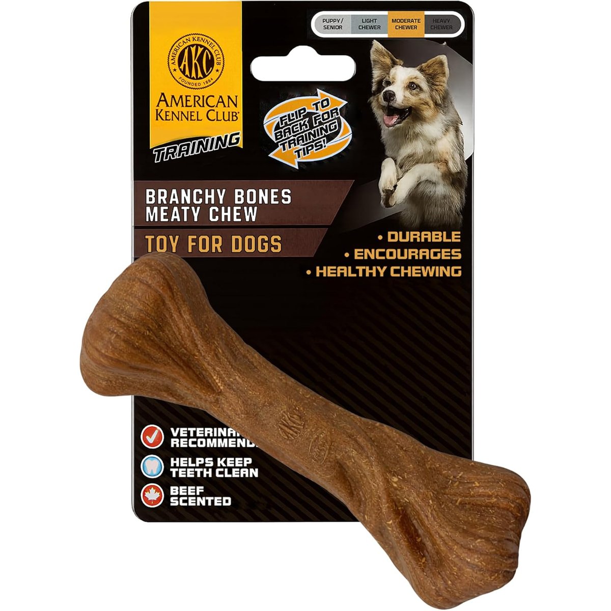 American Kennel Club Polypropylene Bone Durable Beef Scented Training Dog Chew Toy, Large, Natural
