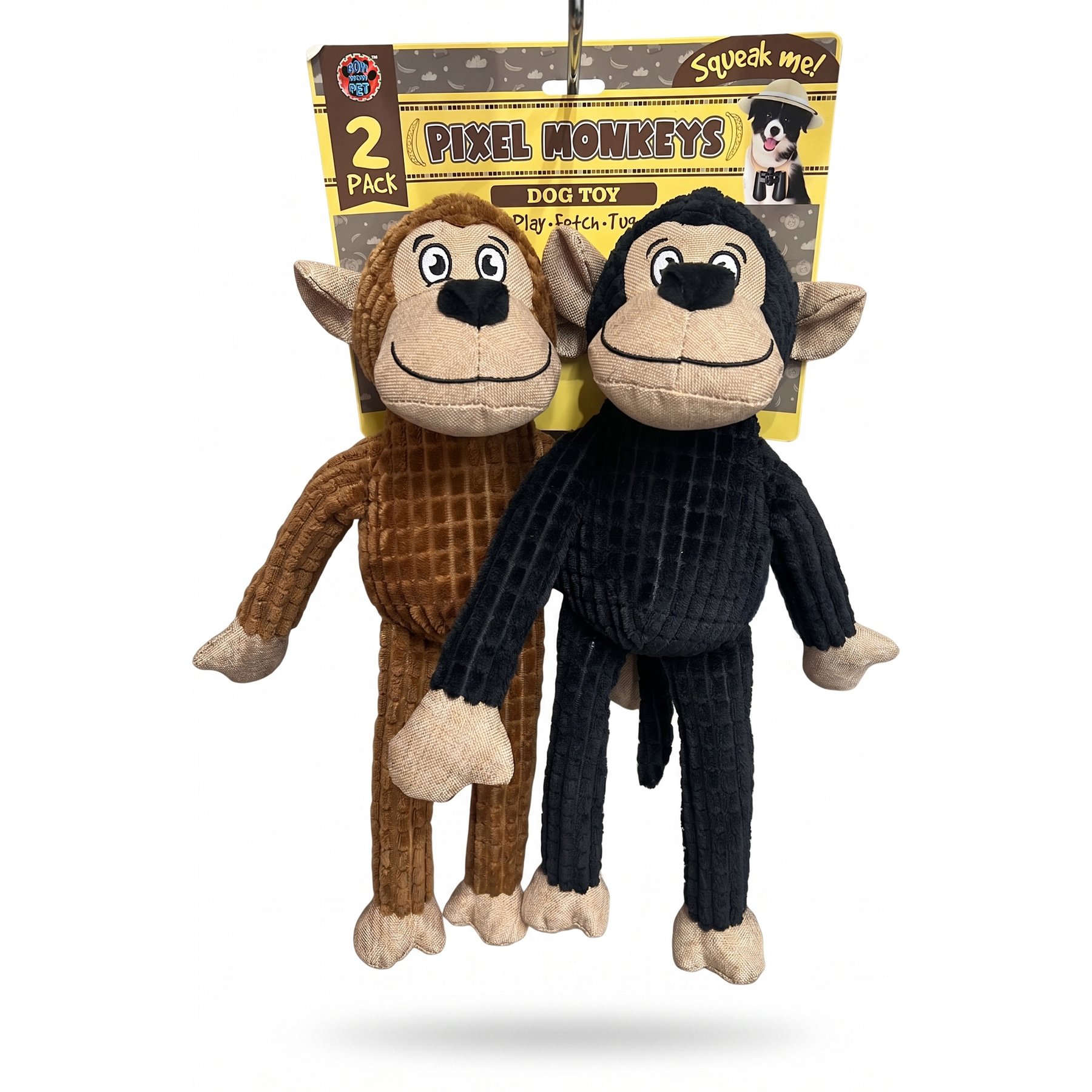 Bow-Wow Pet Plush Pixel Monkey Dog Toys, 2 count