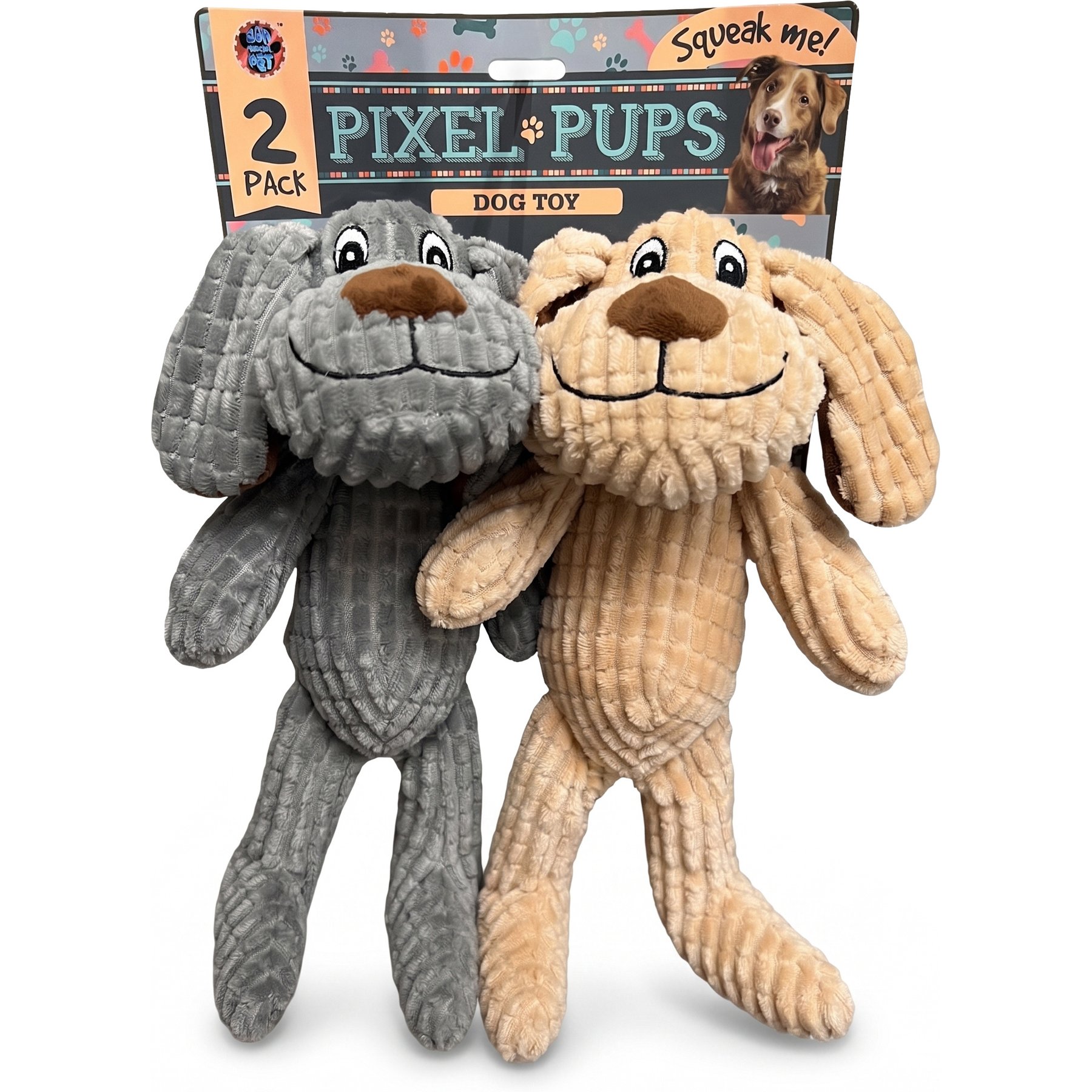 Bow-Wow Pet Plush Pixel Pup Dog Toys, 2 count