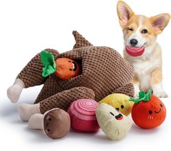 Nocciola Thanksgiving Turkey & Veggie Tough Chewer Plush Dog Toy, Multicolor, Medium, 7 count