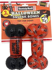 Tootsie Roll Halloween Printed TPR Bones – Tootsie Roll Scented Squeaky Dog Chew Toy, 2 count