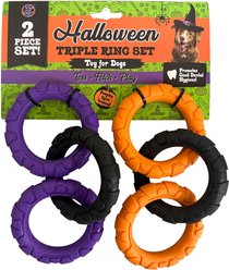 Bow-Wow Pet Halloween TPR Triple Ring Set Pumpkin Spice Scented Chew Rings Dog Chew Toy, 2 count