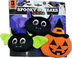 Bow-Wow Pet Halloween Bats & Jack O’ Lantern Squeaky Dog Plush Toy, 3 count