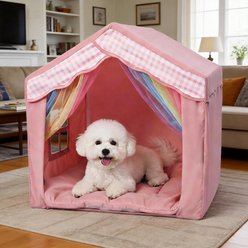 MALOROY Indoor & Outdoor Dog Tent Crate House Washable Cave Bed with Removable Cover, Pink, 26 x 25 x 25-in