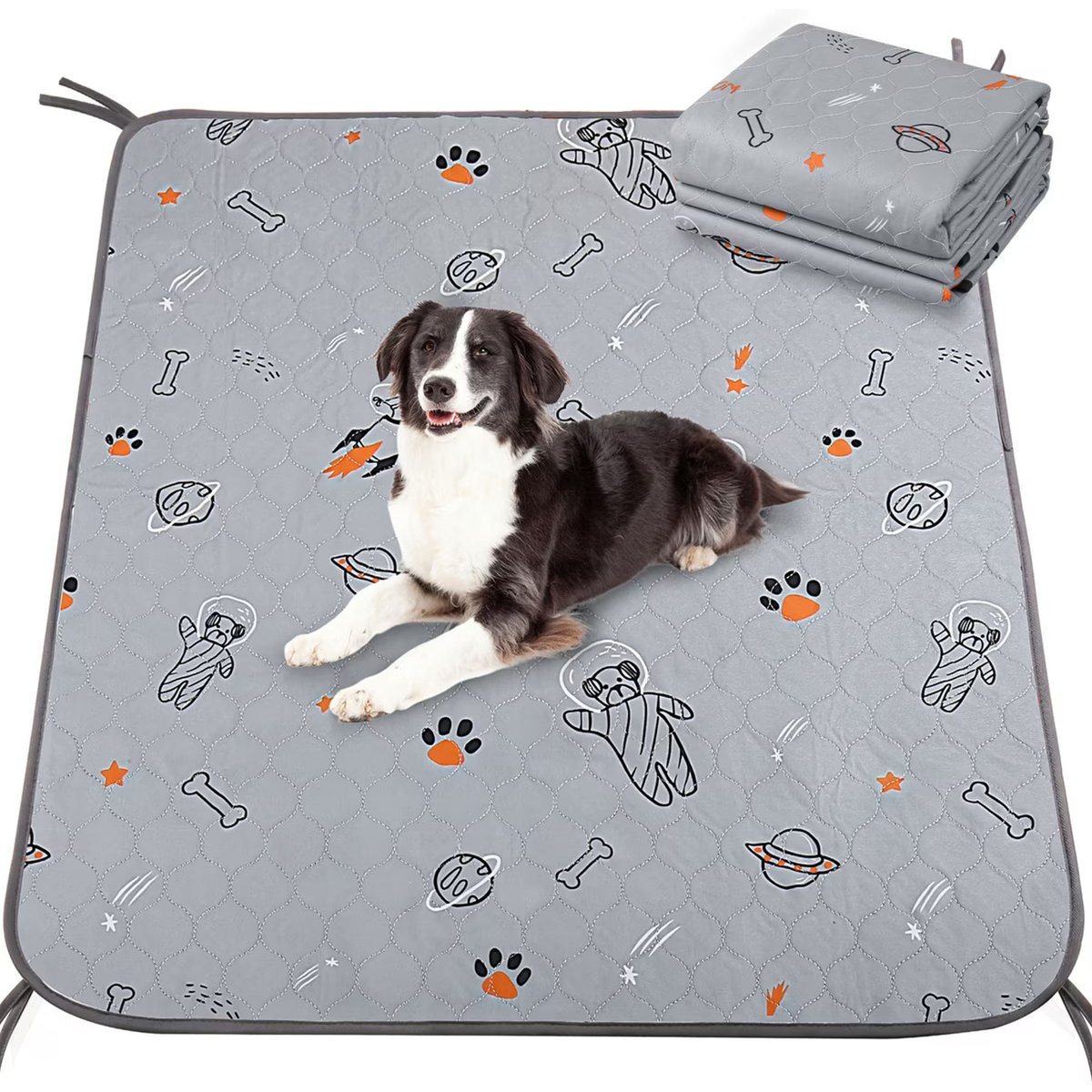 UPSKY Washable Super Absorbent Waterproof Leakproof Potty Training Space Themed Dog Pee Pads, Grey, 2 count, 41 x 41-in