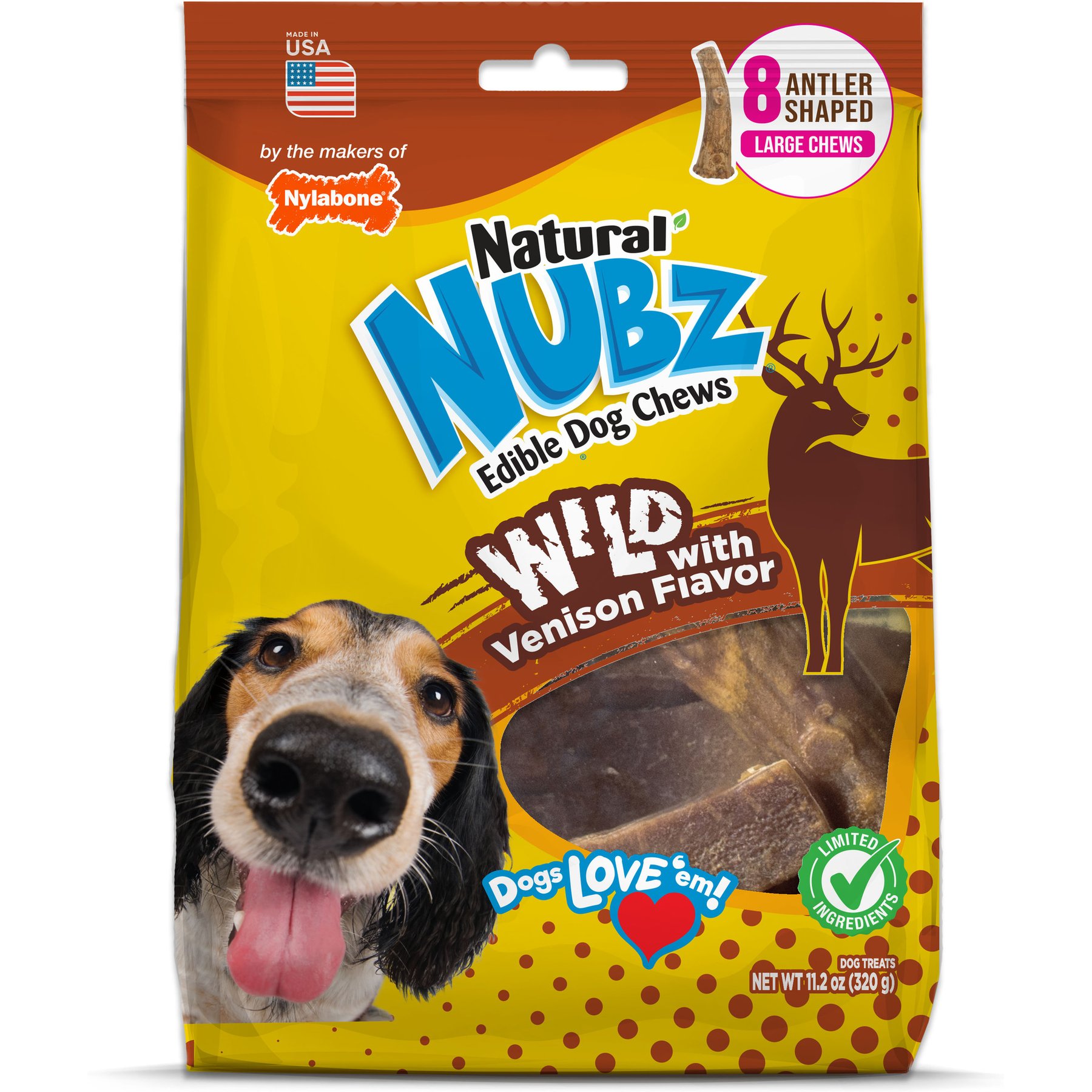 Nylabone Nubz Large Wild Antler Venison Hard Dog Chew Treats, 8 count