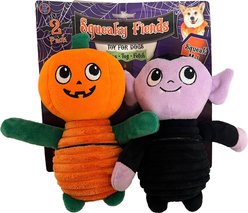 Bow-Wow Pet Halloween Pumpkin & Vampire Squeaky Dog Plush Toy, 2 count