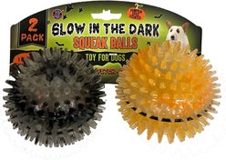 Bow-Wow Pet Halloween Glow in the Dark TPR Spike Balls Squeaky Dog Chew Toy, 2 count