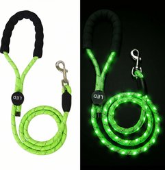 MEGAPAWS LED Light Up Reflective Nylon Dog Leash with Type-C Charging, 4-ft long, 3/8-in wide, Green slide 2 of 7