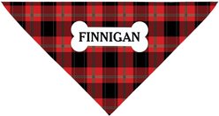 PGS Plaid with Dog Bone Personalized Dog Bandana, Red/Black/White, Large