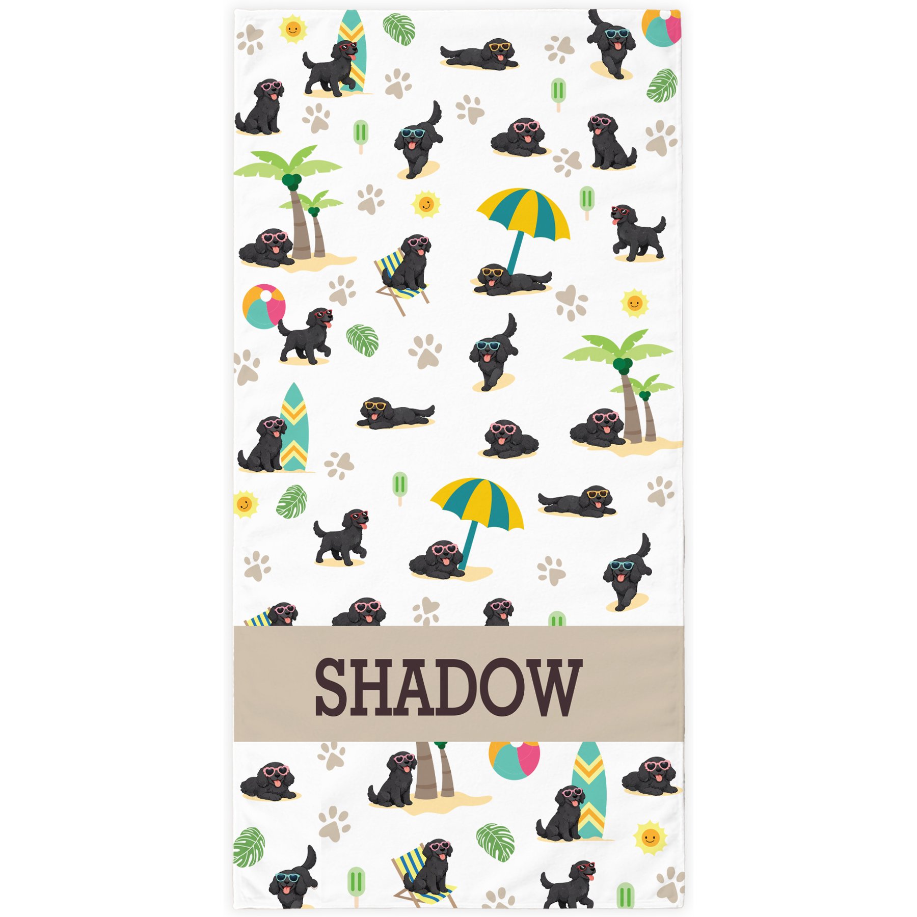 PGS Black Lab Beachy Waterdog Breeds White Sublimatable Dog Beach Towel, White/Yellow/Brown/Blue/Green/Orange, 30 x 60-in
