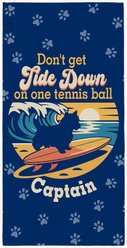 PGS Yorkie Tide Down Surfing Dog Breed Silhouettes White Sublimatable Dog Beach Towel, Blue/Orange/Yellow, 30 x 60-in