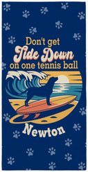 PGS Labrador Tide Down Surfing Dog Breed Silhouettes White Sublimatable Dog Beach Towel, Blue/Orange/Yellow, 30 x 60-in
