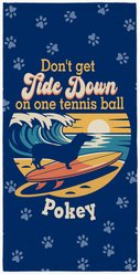 PGS Dachshund Tide Down Surfing Dog Breed Silhouettes White Sublimatable Dog Beach Towel, Blue/Orange/Yellow, 30 x 60-in