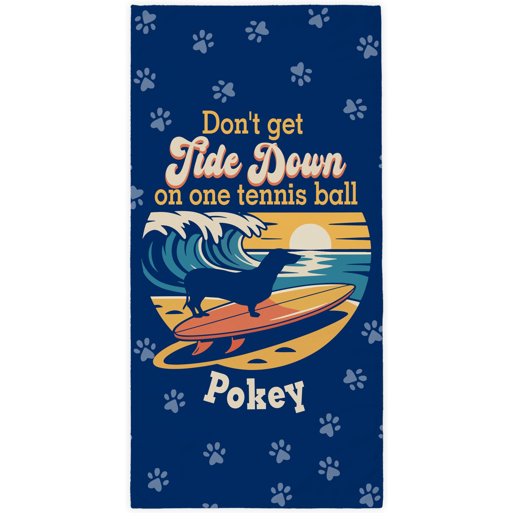 PGS Dachshund Tide Down Surfing Dog Breed Silhouettes White Sublimatable Dog Beach Towel, Blue/Orange/Yellow, 30 x 60-in