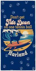 PGS Chihuahua Tide Down Surfing Dog Breed Silhouettes White Sublimatable Dog Beach Towel, Blue/Orange/Yellow, 30 x 60-in