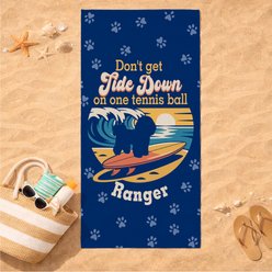 PGS Bichon Frise Tide Down Surfing Dog Breed Silhouettes White Sublimatable Dog Beach Towel, Blue/Orange/Yellow, 30 x 60-in slide 2 of 3