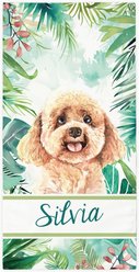 PGS Poodle Palm Background Watercolor Dog Breeds White Sublimatable Dog Beach Towel, Teal/White/Brown/Green/Pink, 30 x 60-in