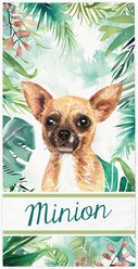 PGS Chihuahua Palm Background Watercolor Dog Breeds White Sublimatable Dog Beach Towel, Teal/White/Brown/Green/Pink, 30 x 60-in