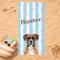 Show in main carousel: PGS Boxer Watercolor Dogs with Brown Paw Outlines on Stripes White Sublimatable Dog Beach Towel, Teal/White/Brown, 30 x 60-in slide 2 of 3