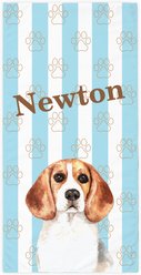 PGS Beagle Watercolor Dogs with Brown Paw Outlines on Stripes White Sublimatable Dog Beach Towel, Teal/White/Brown, 30 x 60-in