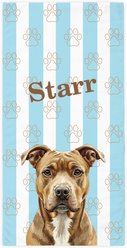 PGS American Pitt Bull Terrier Watercolor Dogs with Brown Paw Outlines on Stripes White Sublimatable Dog Beach Towel, Teal/White/Brown, 30 x 60-in