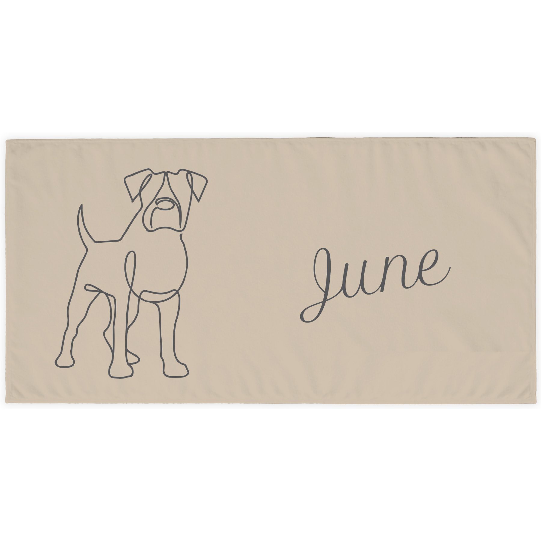 PGS Boxer Cashmere Script Name with Pet Doodle & Background Color White Sublimatable Dog Beach Towel, 30 x 60-in