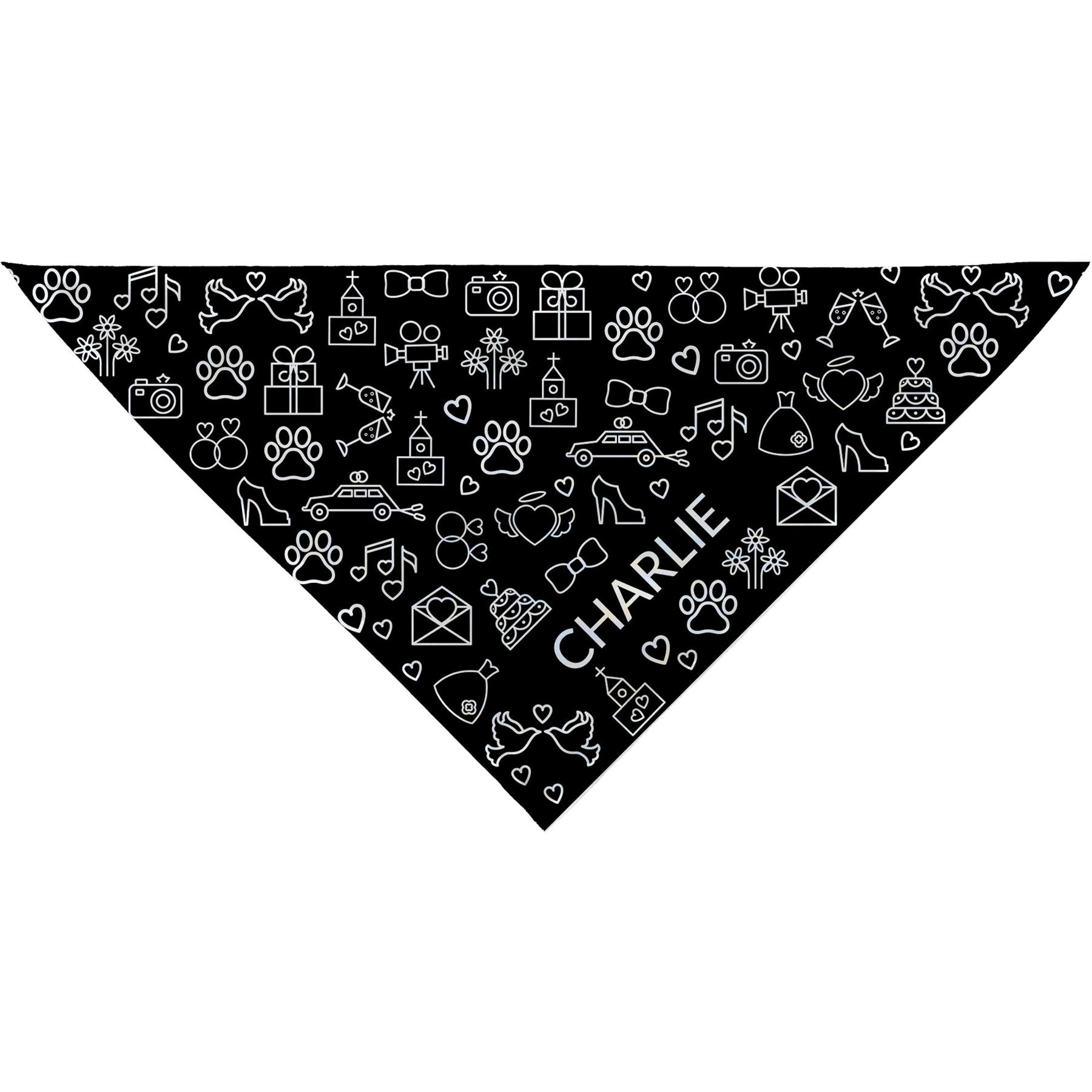 PGS Wedding Icons & Paws Personalized Dog Bandana, Black/White, Large