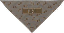 PGS Brown Paws with Name in Box Personalized Dog Bandana, Brown/White, Large