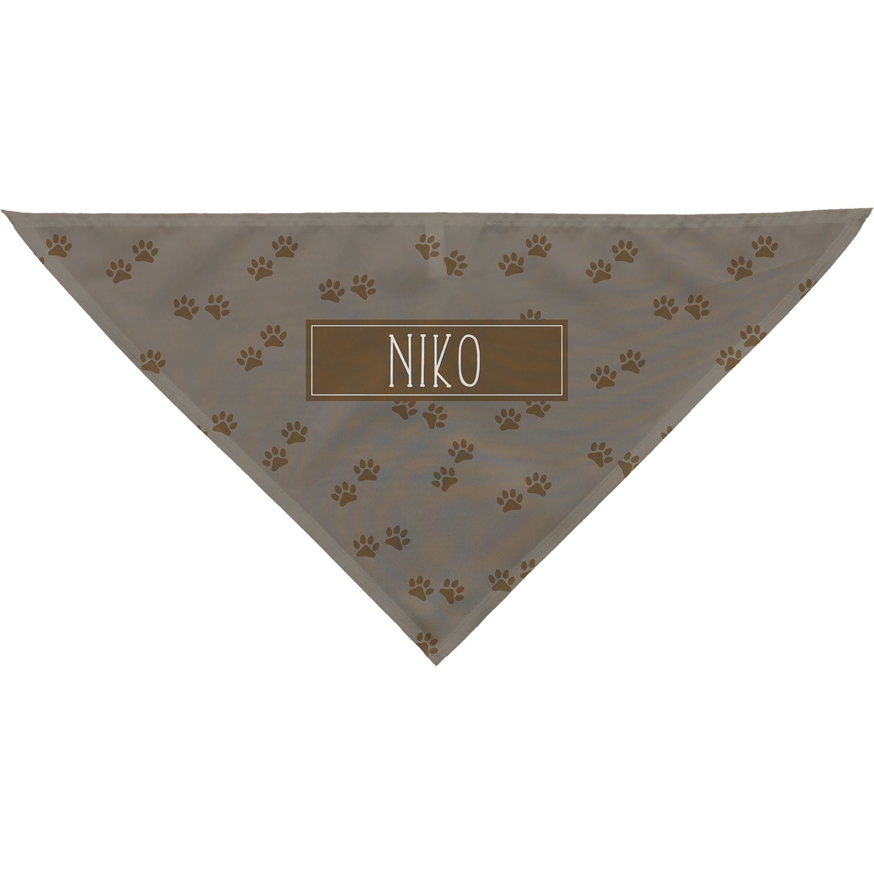 PGS Brown Paws with Name in Box Personalized Dog Bandana, Brown/White, Small