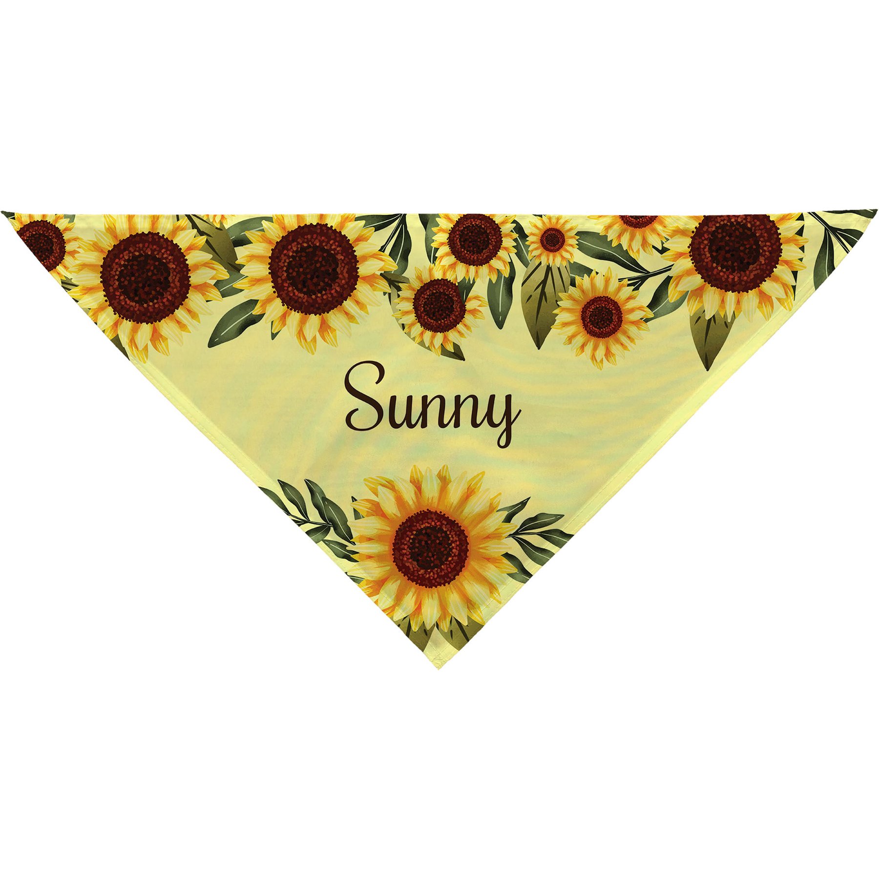PGS Sunflower with Name Across Personalized Dog Bandana, Yellow/Green/Brown, Small